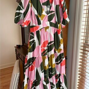 Boden Pink and Green Floral Maxi Dress